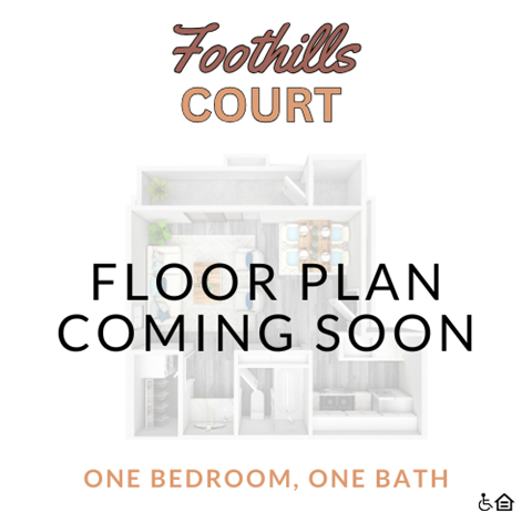 Floor plan for 1 bed, 1 bath, 600 sqft